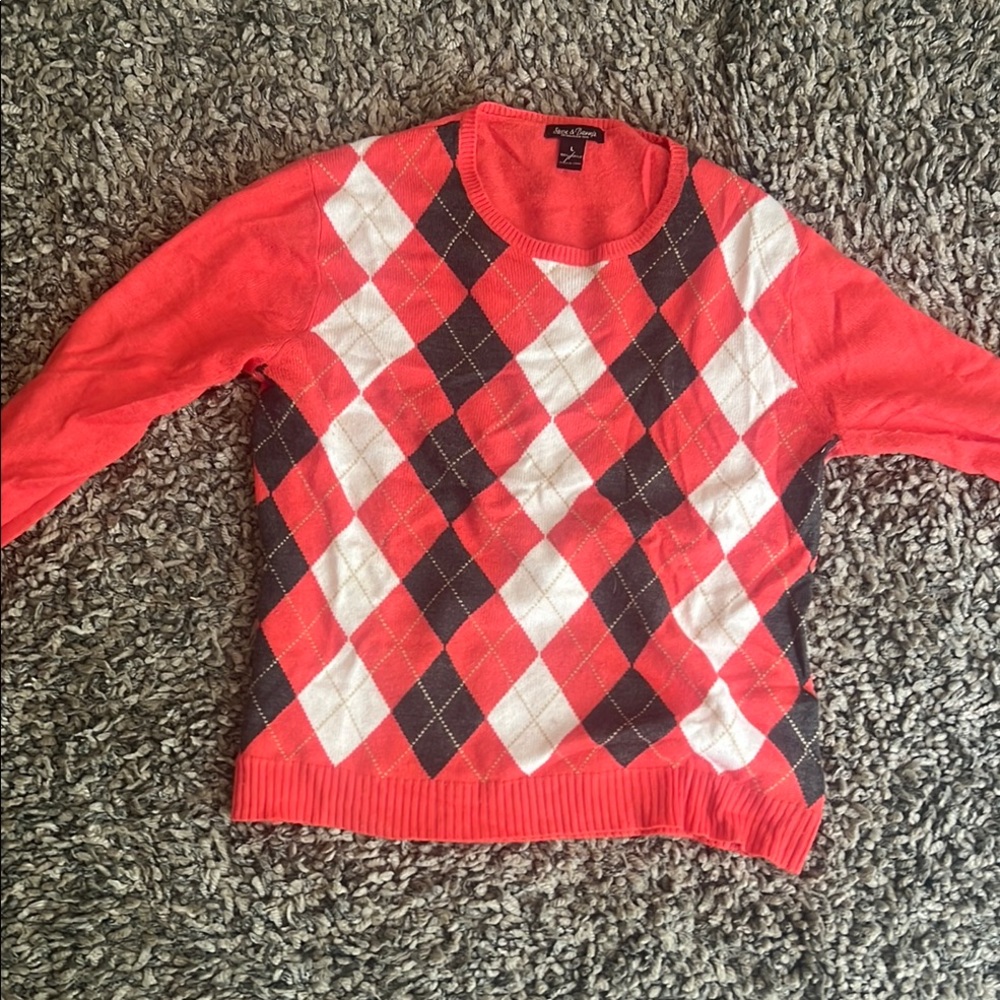 Croft & Barrow Red and White Argyle Crew Neck Sweater